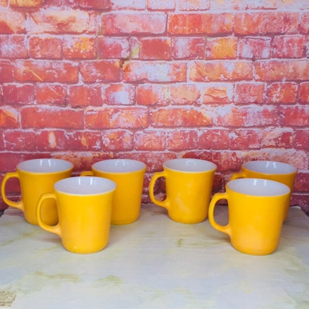 Set of SixVintage MCM Corning Citrus Yellow Corelle D Handle Coffee Cups
